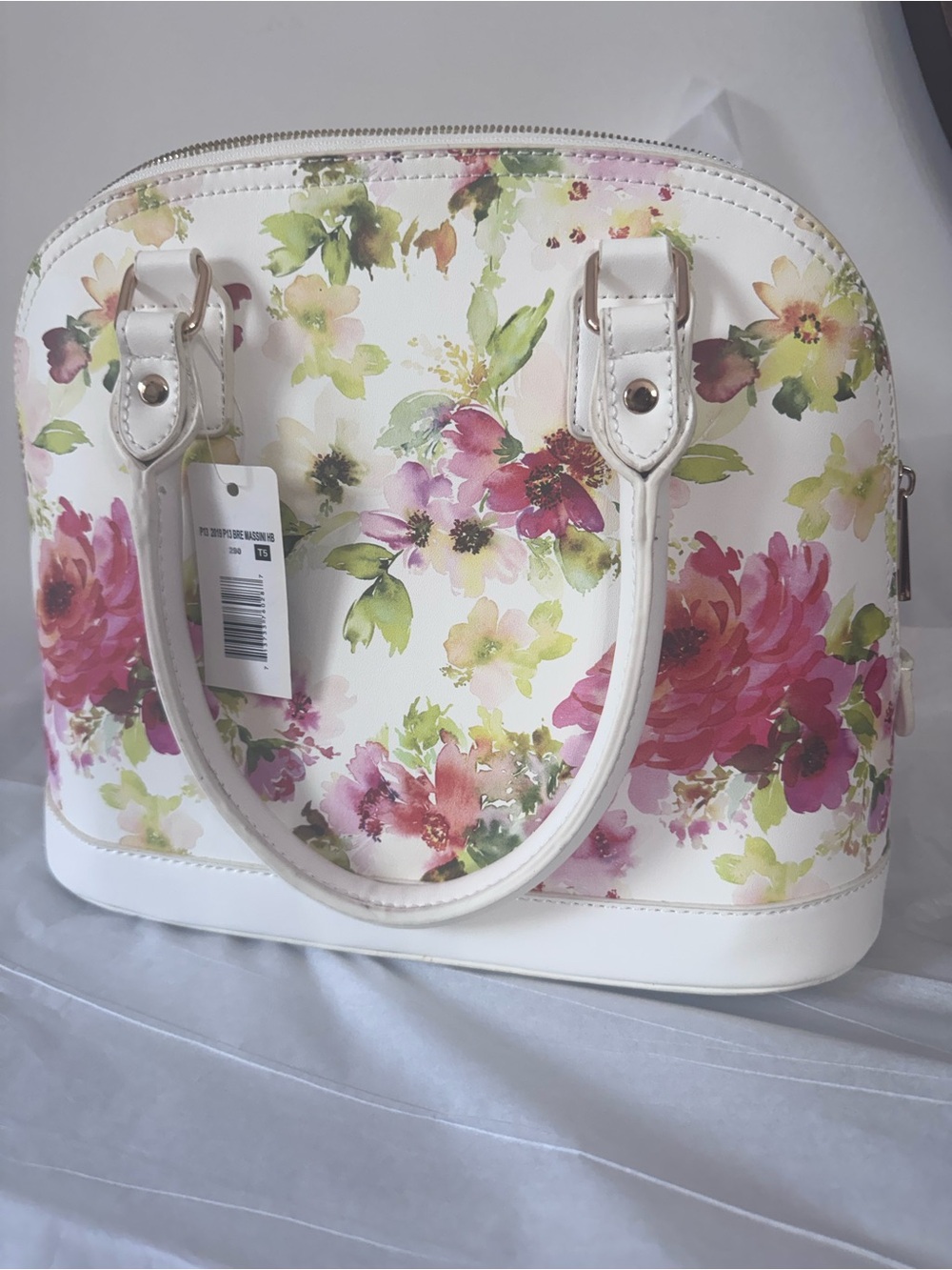Massini White Floral Dome Satchel Handbag